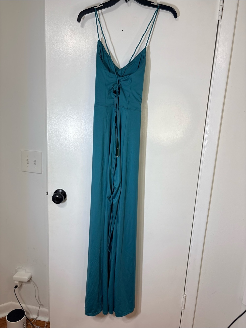 Halara Wide Leg Cowl Neck Crisscross Back Teal Removable Pads Jumpsuit NWT Sz M - Picture 5 of 13
